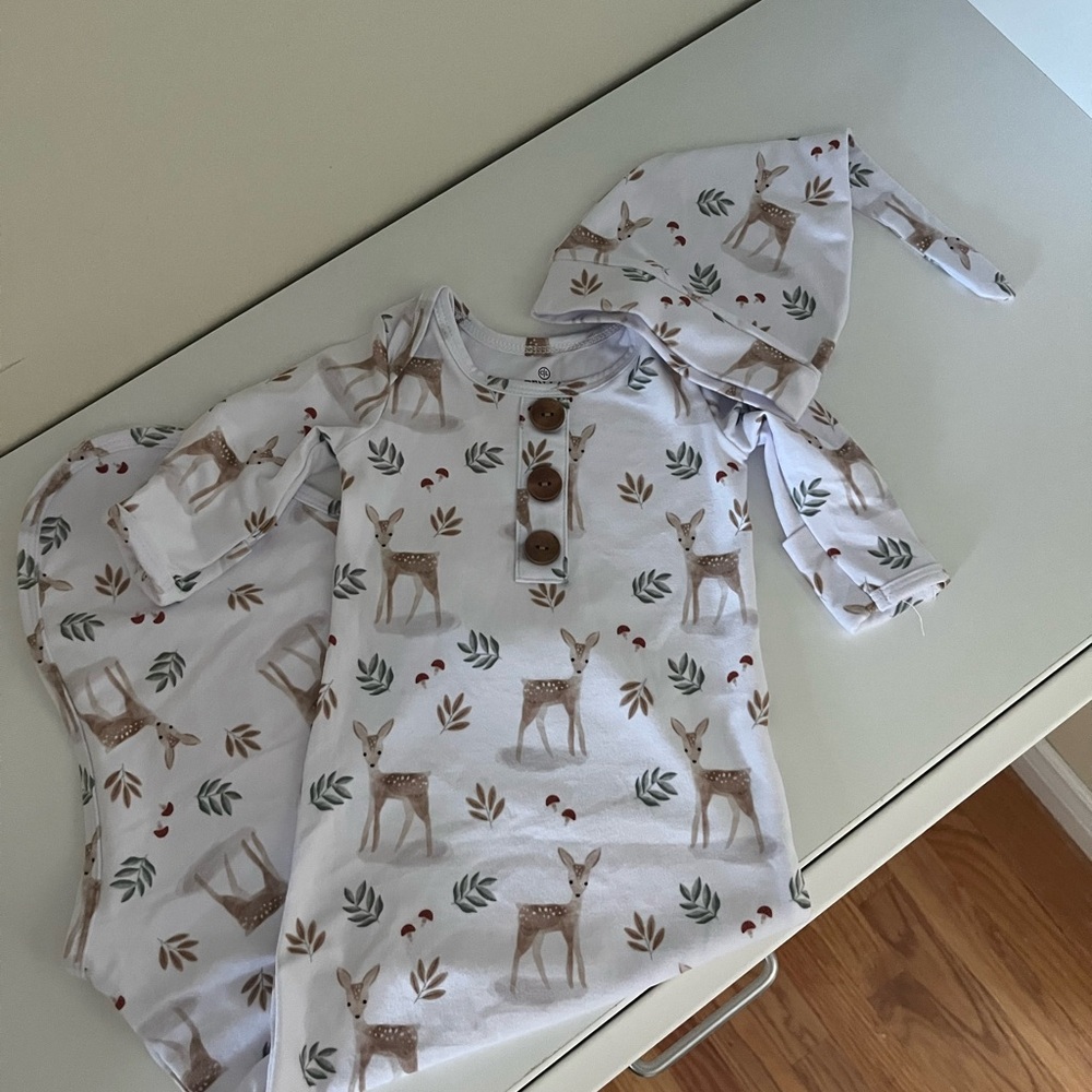 Caden Lane Baby Knot Gown + Hat